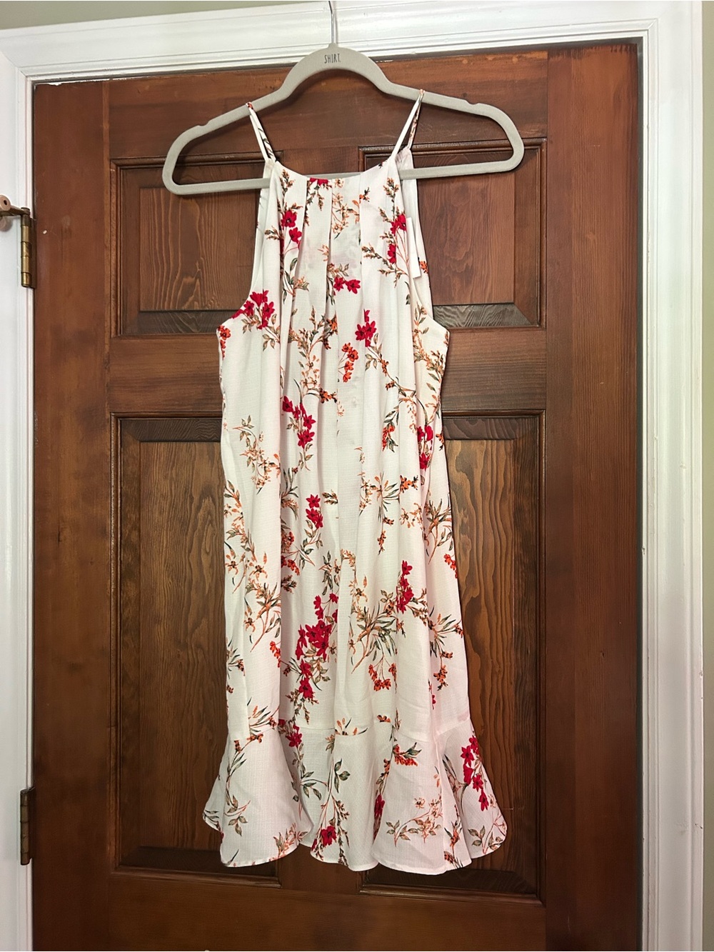 Naked Zebra White Halter Mini Dress with Red Floral Print